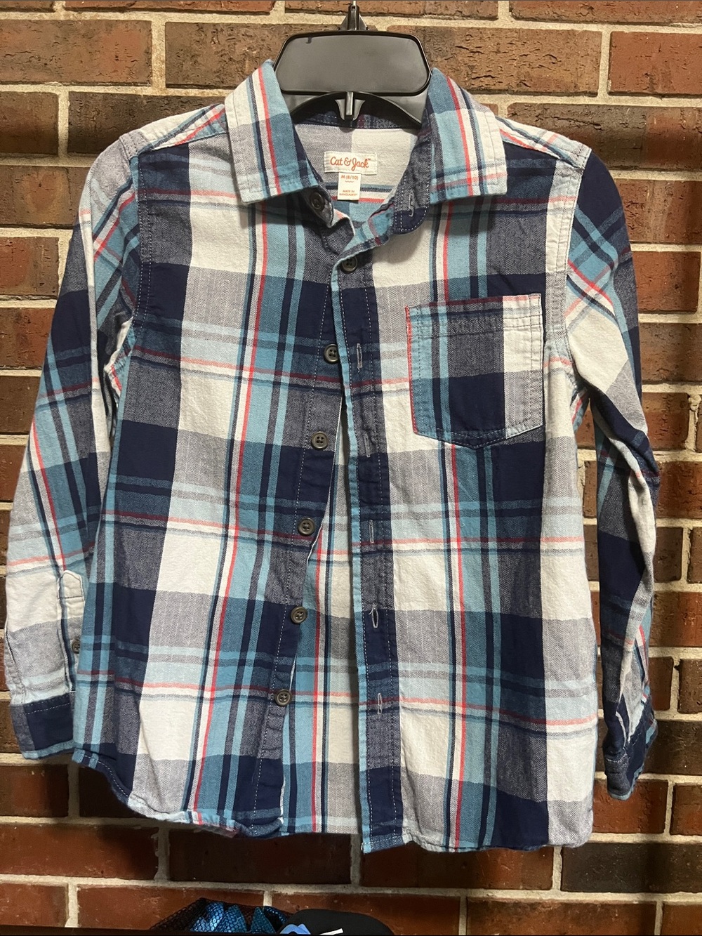 Cat & Jack Navy, Light Blue and White Plaid Button-Down Shirt